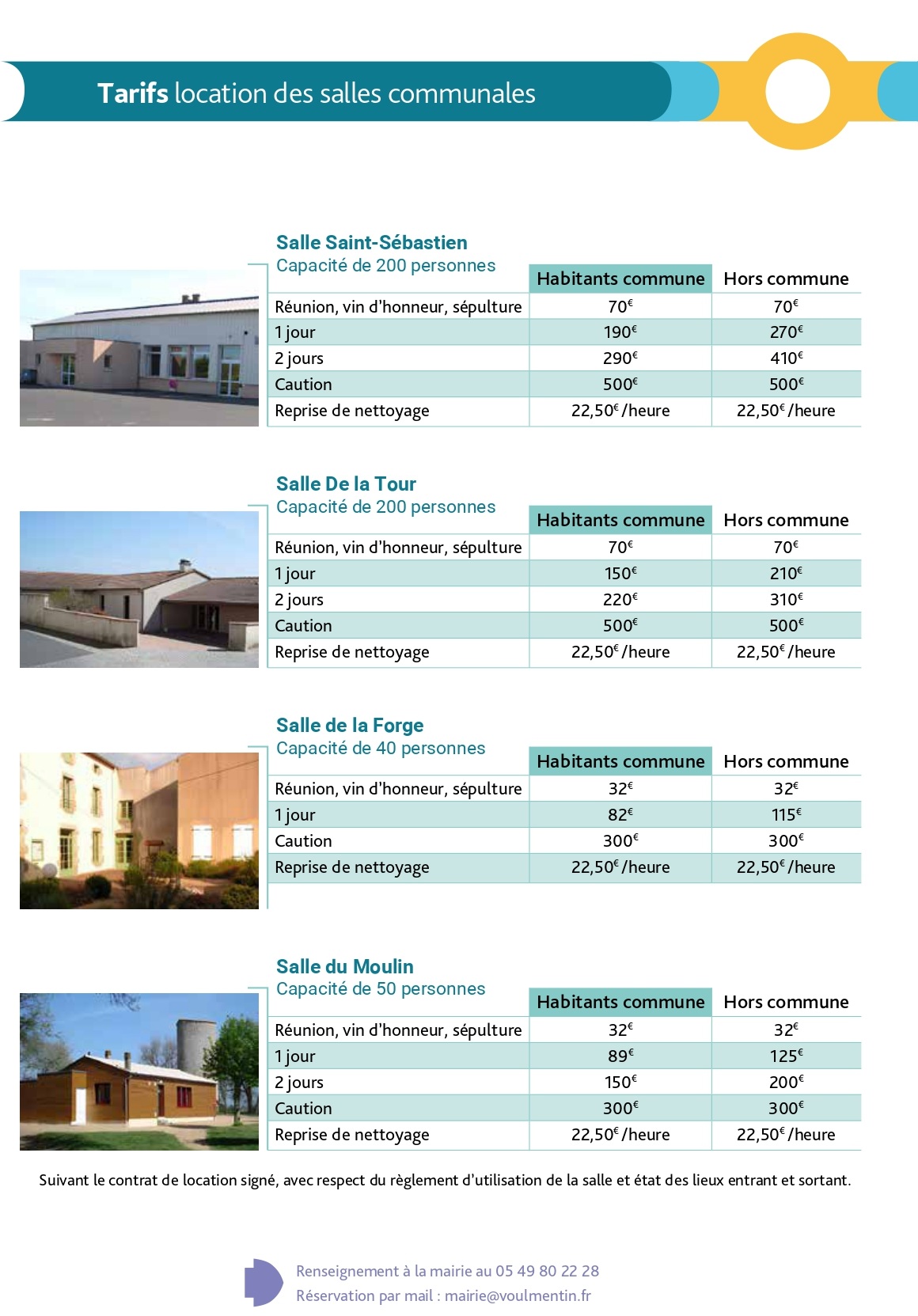 Tarifs 2026 des salles communales